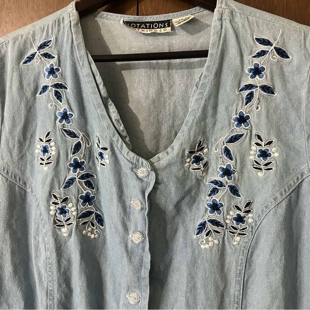 Notations Clothing Co. Sky Blue Floral Embroidered Maxi Button Up Dress Sz L - Picture 4 of 12